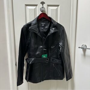 Kenneth Cole Women's Belted Faux Leather Black Jacket Size XL